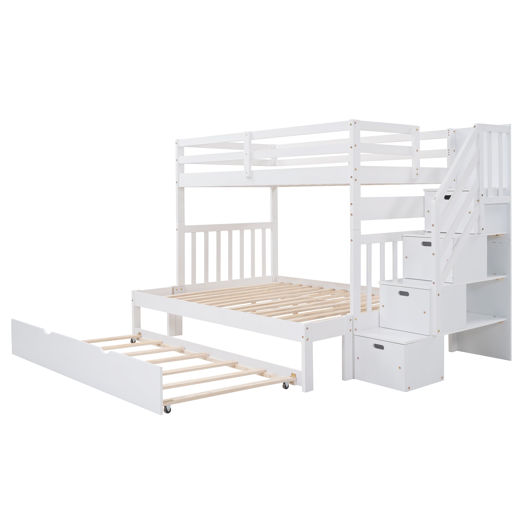 Twin over Twin/Full Bunk Bed with Twin Size Trundle (White)(OLD SKU :LP000025AAK) - Atlantic Fine Furniture Melbourne FL