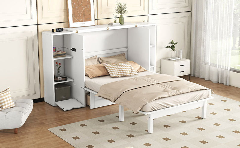Murphy Bed With Shelves, Drawers And USB Ports