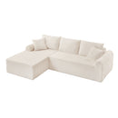 Modular Corduroy Sectional With Arched Armrests, Includes 3 Back Cushions & 2 Throw Pillows
