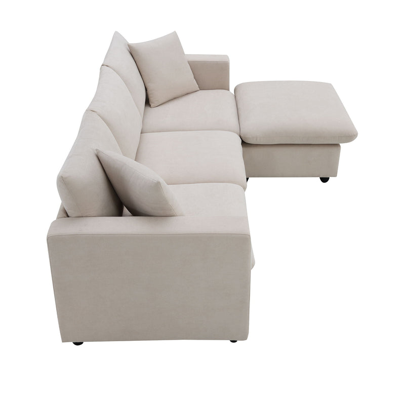 Modern Sectional Sofa With Throw Pillows, Cloud L Shaped Couch Set With Wide 4 Seat Comfy Couch Set With Movable Ottoman