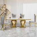 79.53 In. Elegant Marble Pattern Dining Table For 6 Or 8 Seats Polished Stainless Steel Base - Gold