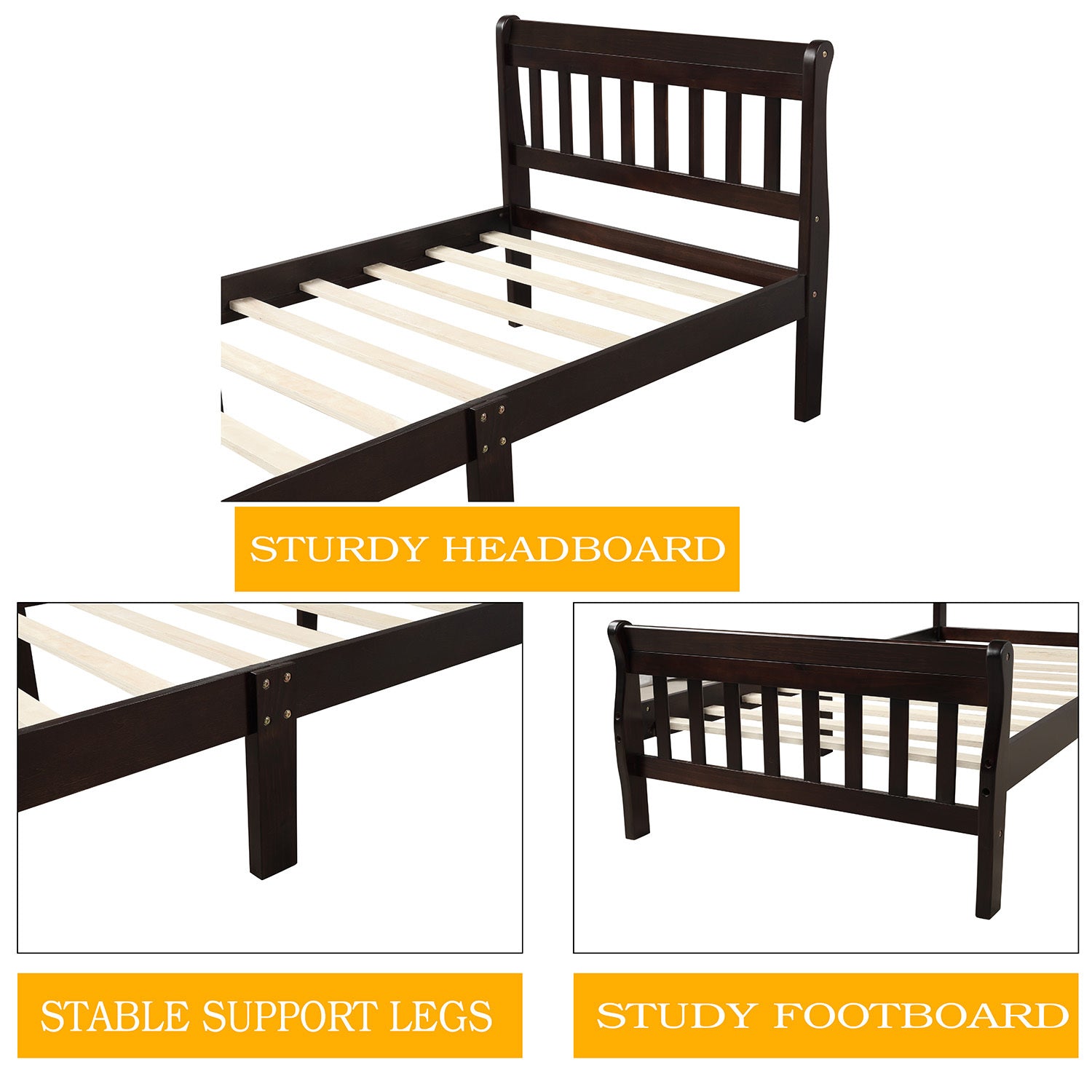 Wood Platform Bed Twin Bed Frame Panel Bed Mattress Foundation Sleigh Bed with Headboard/Footboard/Wood Slat Support - Atlantic Fine Furniture Melbourne FL