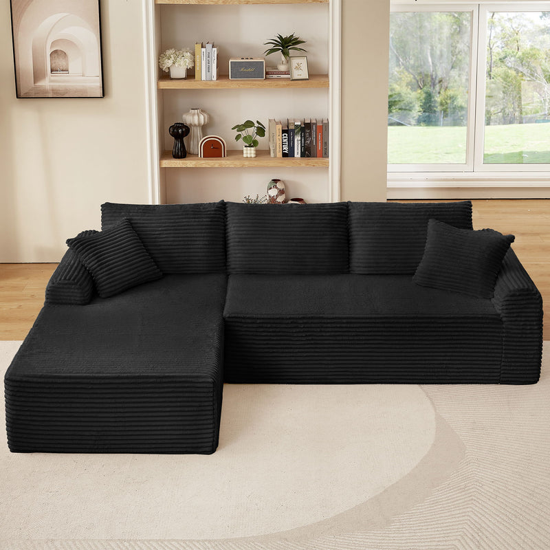 Modular Corduroy Sectional With Arched Armrests, Includes 3 Back Cushions & 2 Throw Pillows