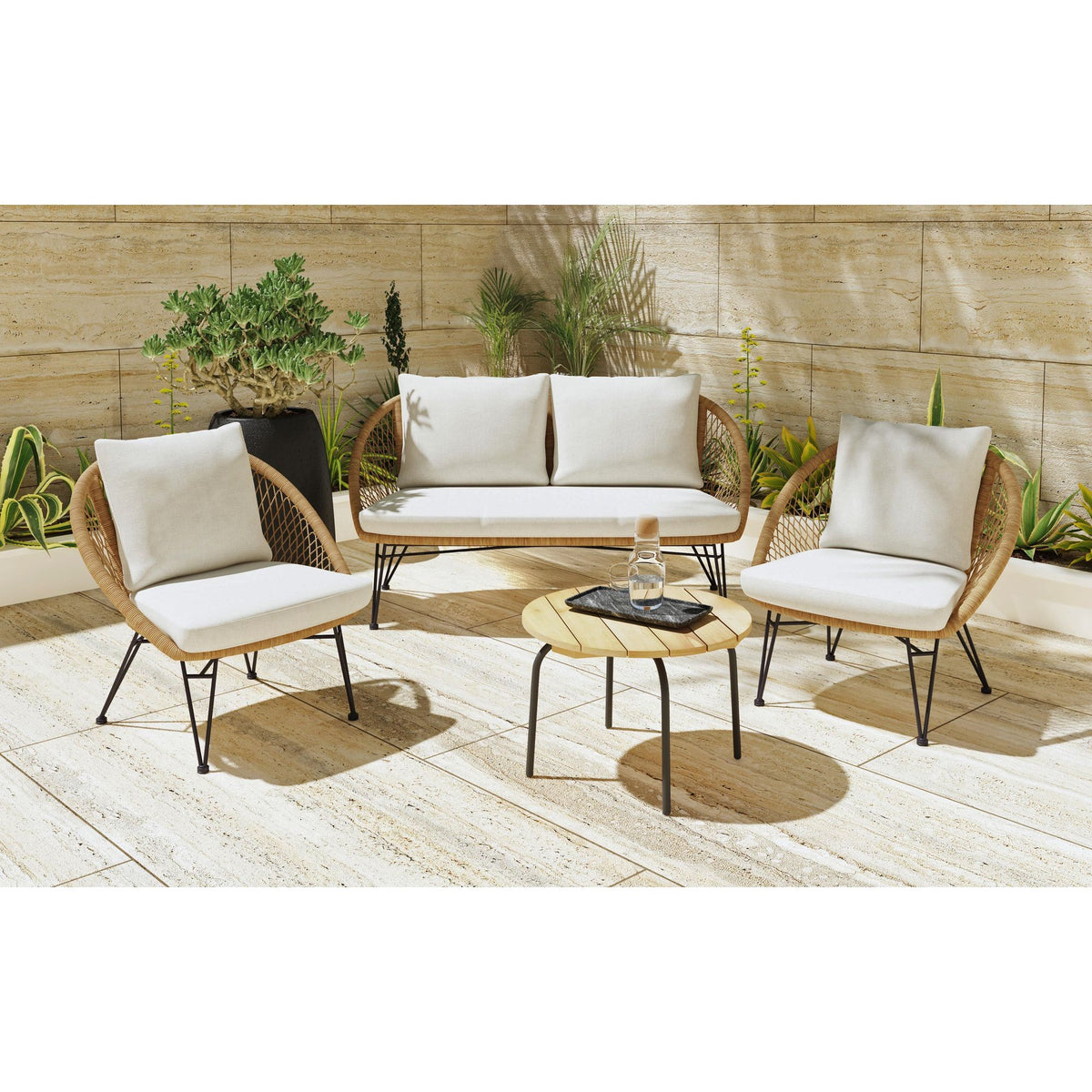 Grace 4 Piece Outdoor Seating Set in Beige / Natural by Elements International, view 8