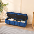 Wide Upholstered Velvet Storage Soft Bench Ottoman With Metal Legs