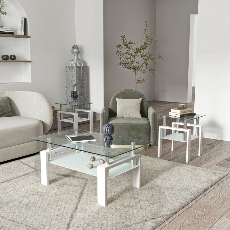 Modern Tempered Glass Tea Table, End Square Table For Living Room