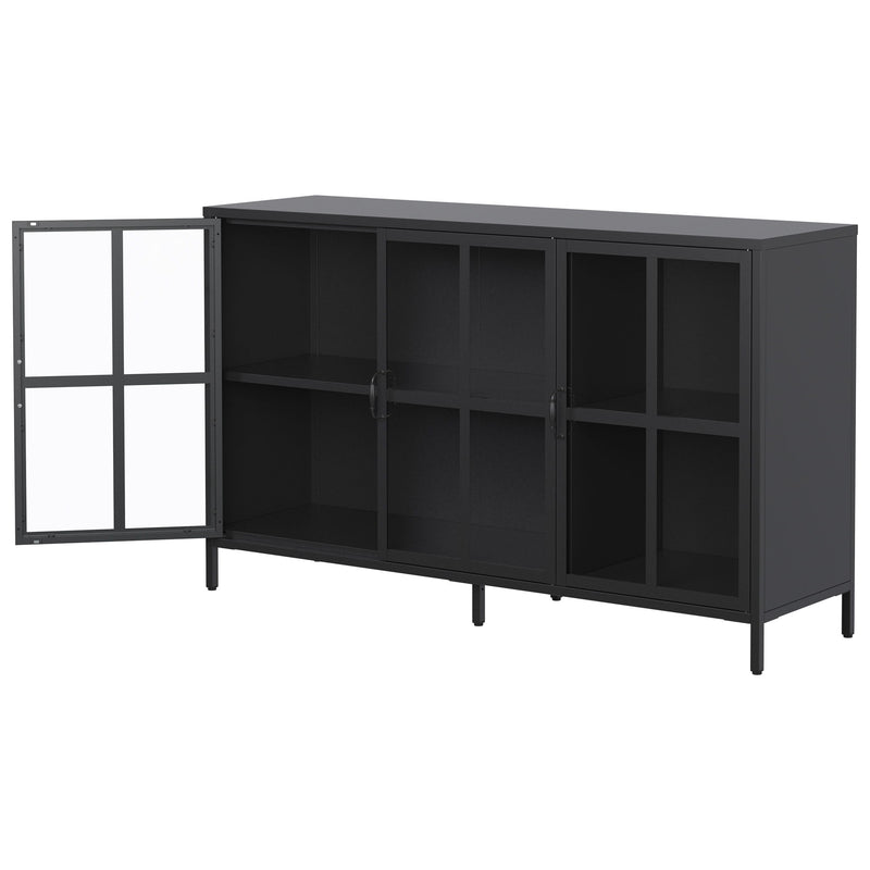 Heavy Duty Metal Modern Sideboard Buffet Cabinet With Storage Premium Steel Storage Cabinet, Adjustable Feet, Glass Doors, Large Capacity Organizer