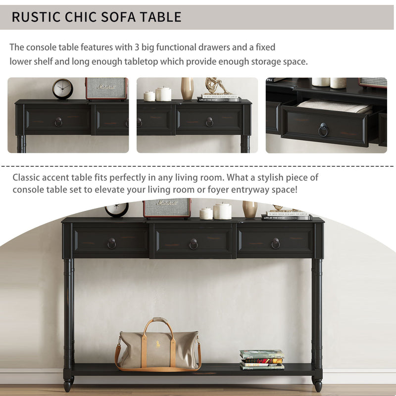 Console Table Sofa Table With Drawers For Entryway With Projecting Drawers And Long Shelf