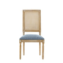 French Country Dining Chair With Rectangular Cane Backrest And Smooth Upholstered Seating
