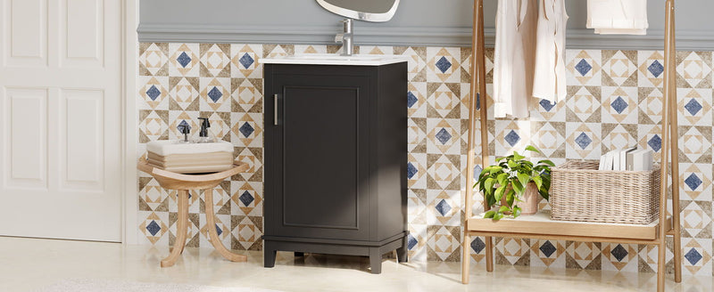 Modern Small Bathroom Vanity Cabinet With Ceramic Basin, Ample Storage, 1 Soft Close Door