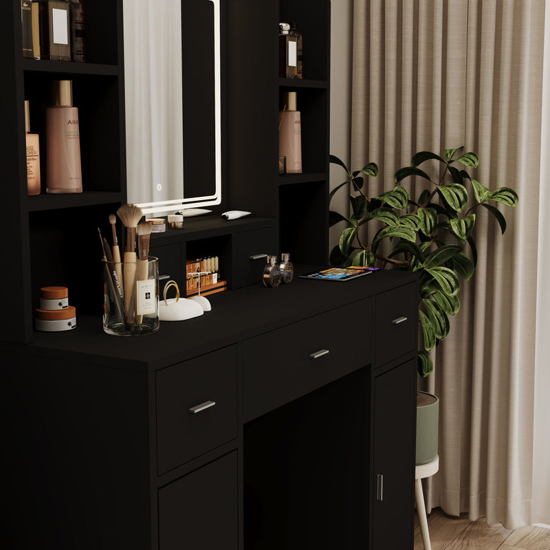 Newly Designed Smart Mirror Dressing Table With Drawers And Storage Cabinet, Dressing Table With Dressing Pad For Bedroom - Black