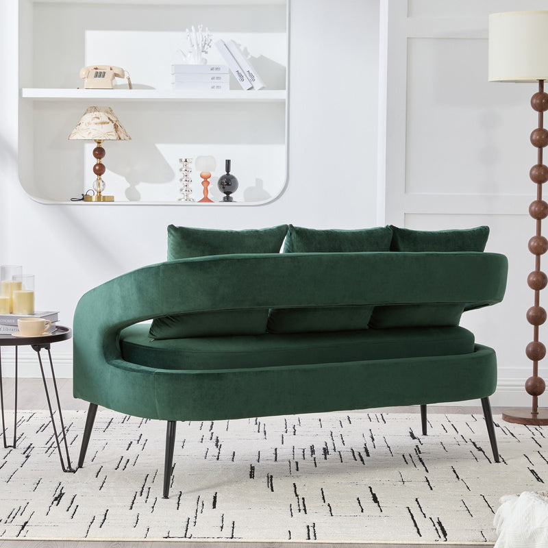 Open Back Loveseat Settee With 3 Pillows - Green