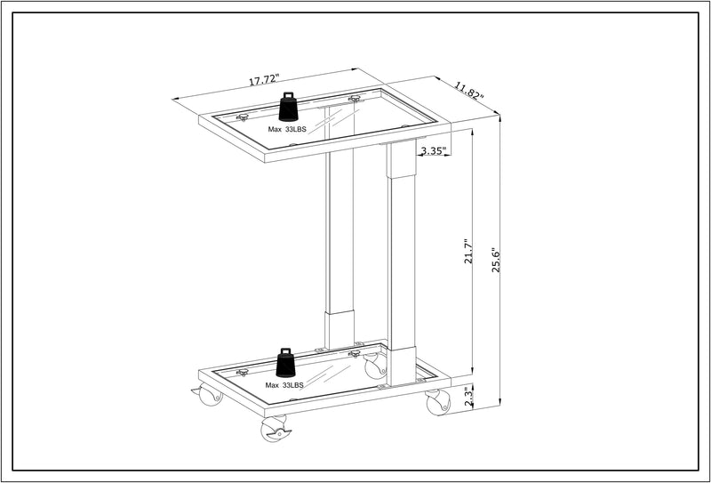 Side Table, Acrylic Sofa Table, Glass Top C Shape Square Table With Metal Base For Living Room, Bedroom, Balcony Home And Office