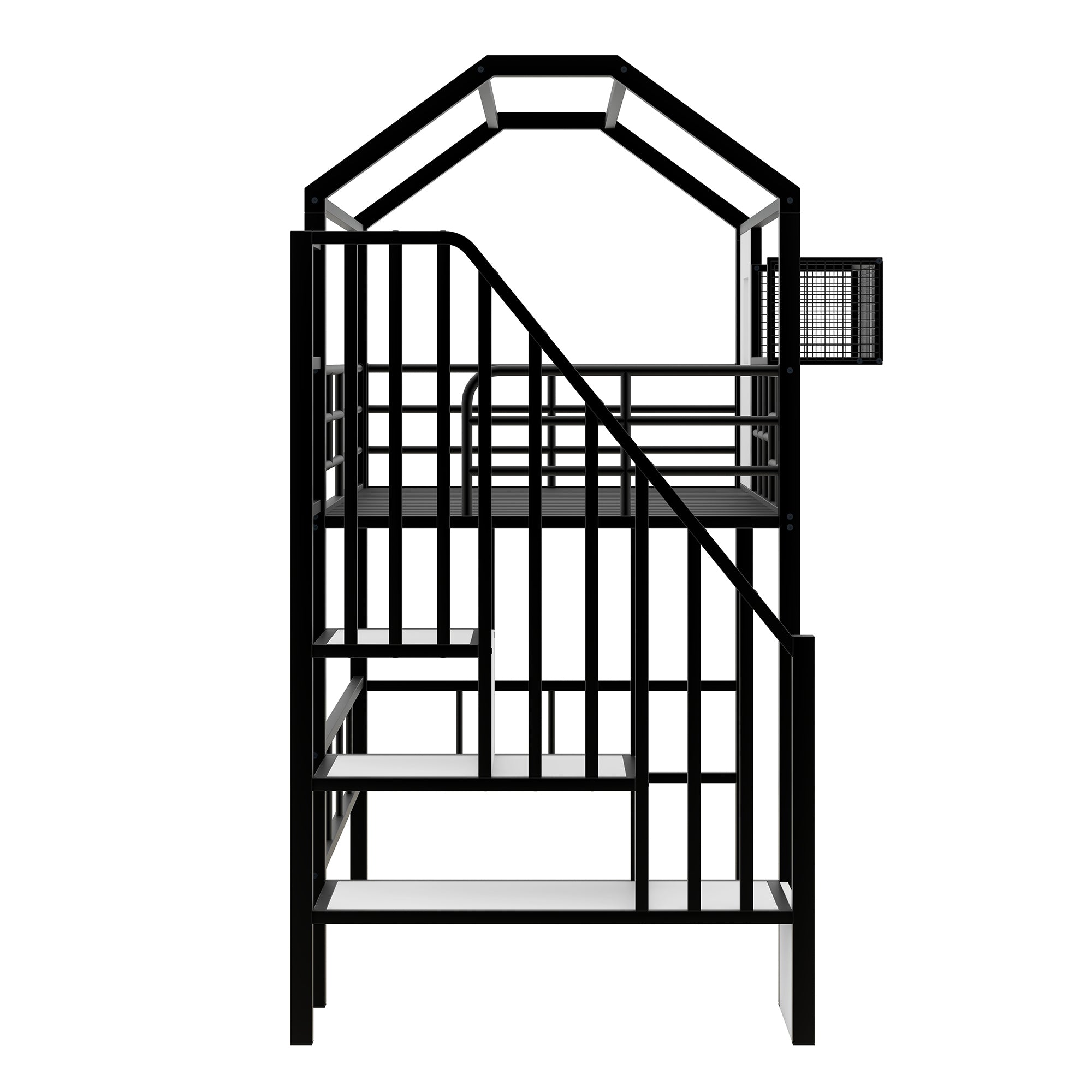 Metal Loft Bed with roof design and a storage box, Twin, Black - Atlantic Fine Furniture Melbourne FL