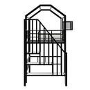Metal Loft Bed with roof design and a storage box, Twin, Black