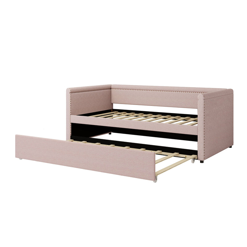 Modern Style Upholstered Daybed With Trundle For Guest Room, Small Bedroom