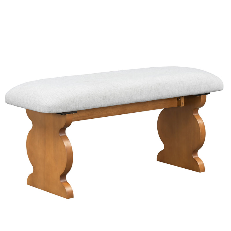 Mid-Century Modern Table Set For 6 Persons With 4 Chairs And Bench, Padded Seats And Backrest