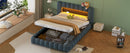 Queen Size Upholstered Platform Bed with LED Headboard and USB, Deep Blue