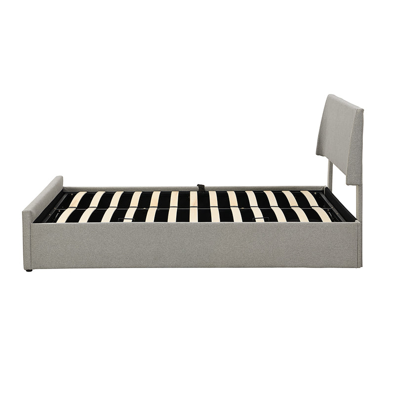Queen Size Sleigh Bed with Side-Tilt Hydraulic Storage System, Linen Upholstery, Gray - Atlantic Fine Furniture Melbourne FL