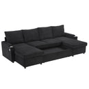 U Shaped Sectional Sofa Bed With Storage Chaise Lounges, USB Ports, And Cup Holders