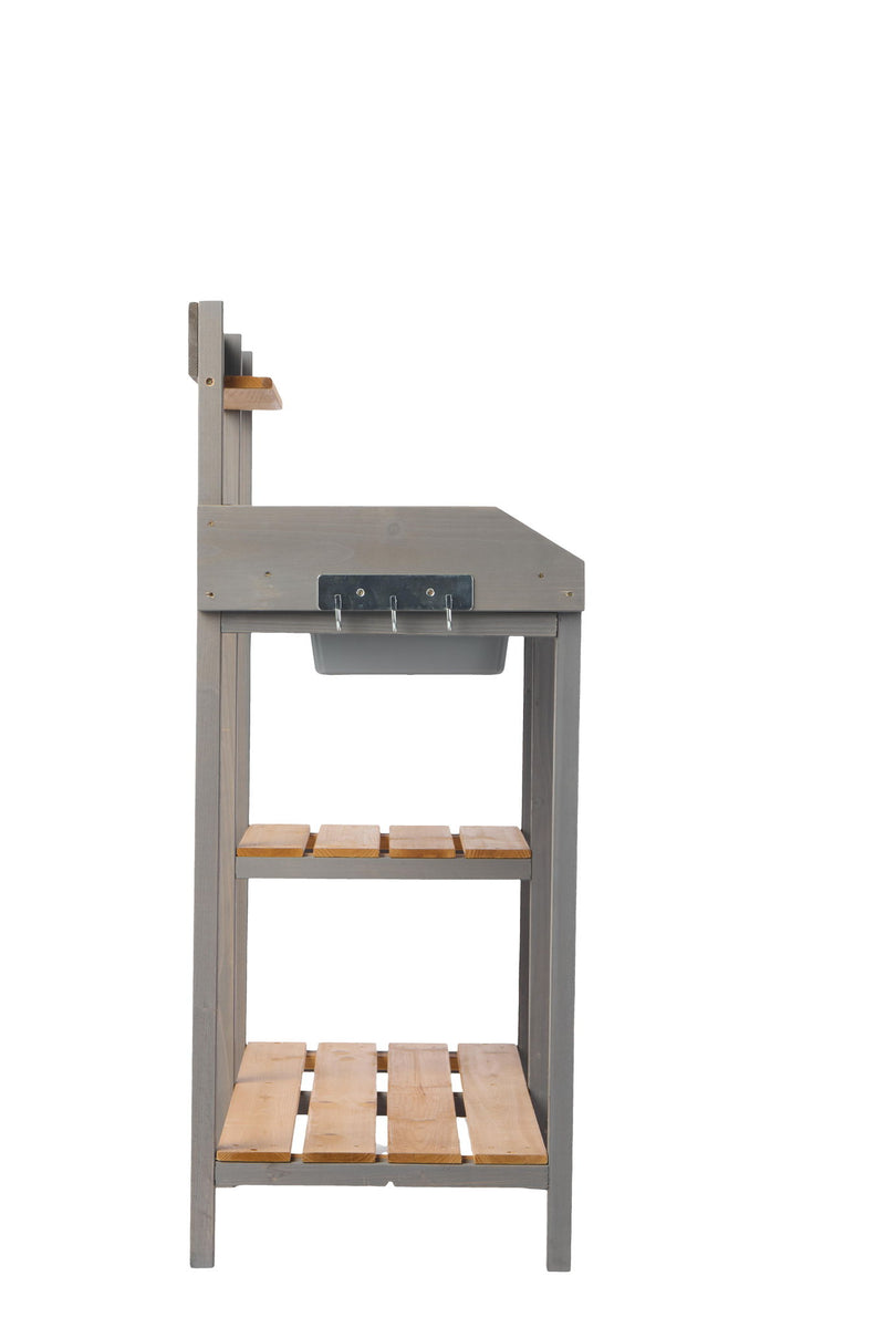 Outdoor Potting - Bench, Workstation Table With Cabinet For Backyard Garden Supplies - Gray / Brown