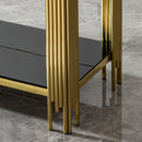Modern Glass Top Mirror Stainless Steel Console Table For Living Room, Tempered Glass - Black / Gold