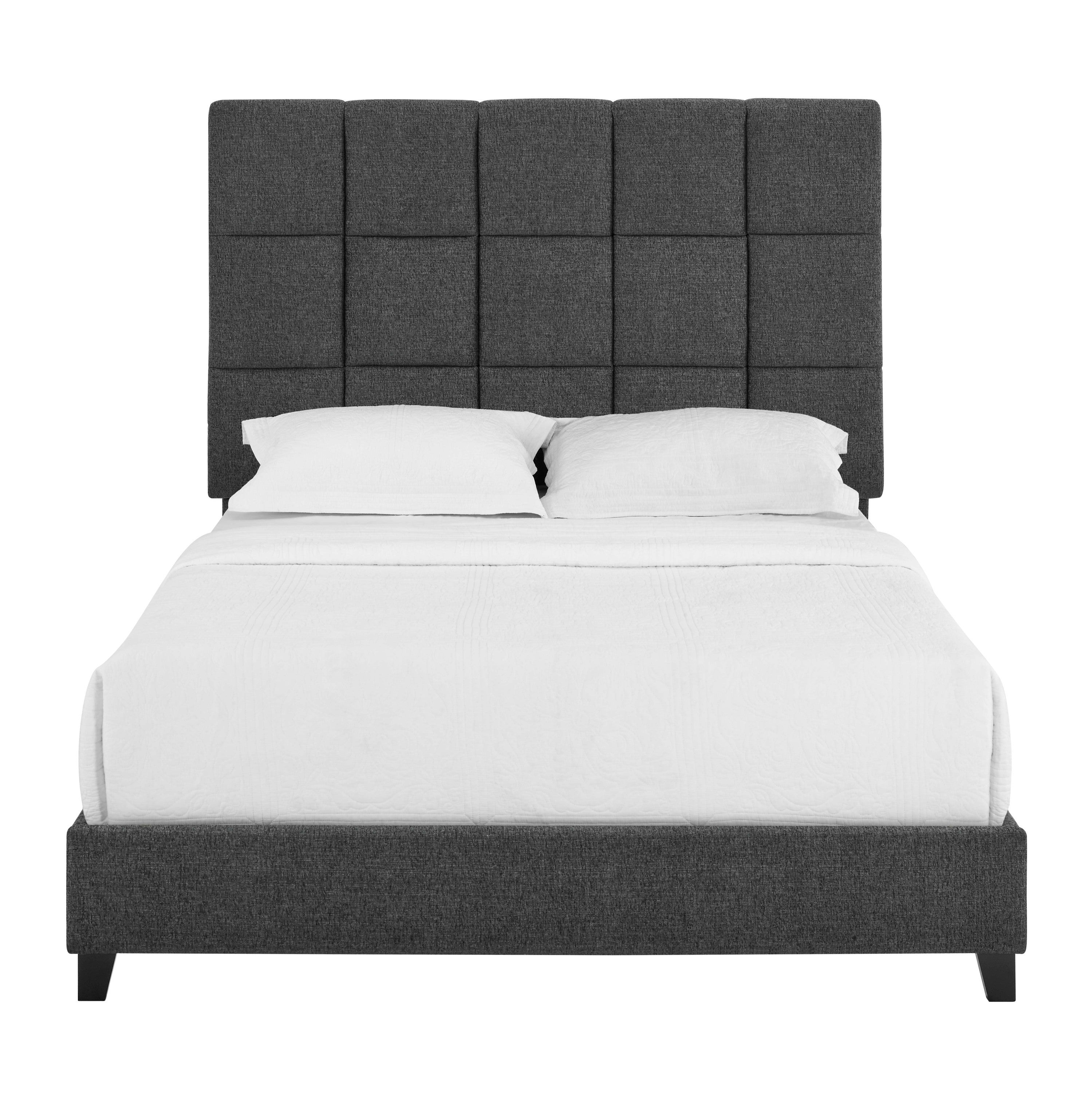Bridgevine Home Queen Size Grey Squares Upholstered Platform Bed - Atlantic Fine Furniture Melbourne FL