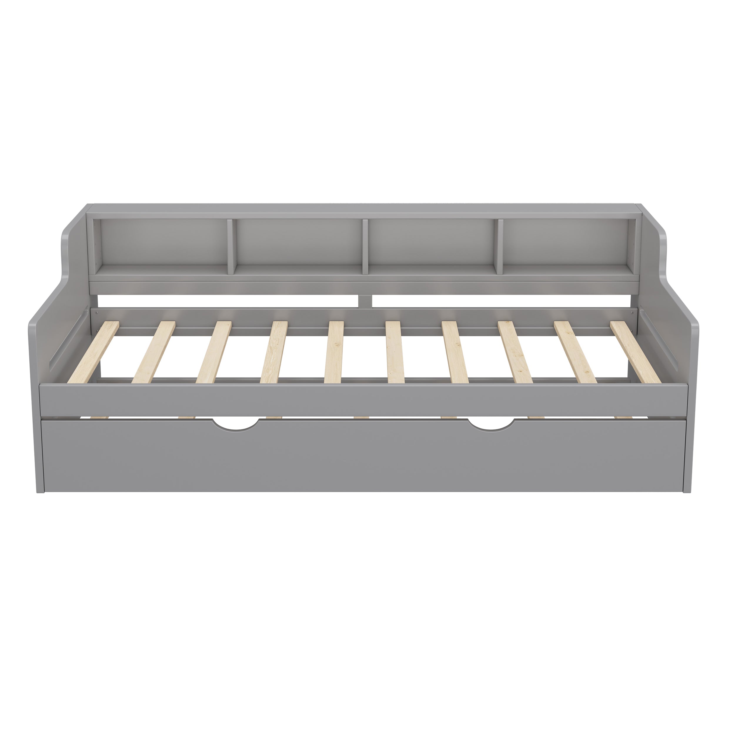 Twin Size Wooden Day Bed with Trundle for Guest Room, Small Bedroom, Study Room, Gray - Atlantic Fine Furniture Melbourne FL