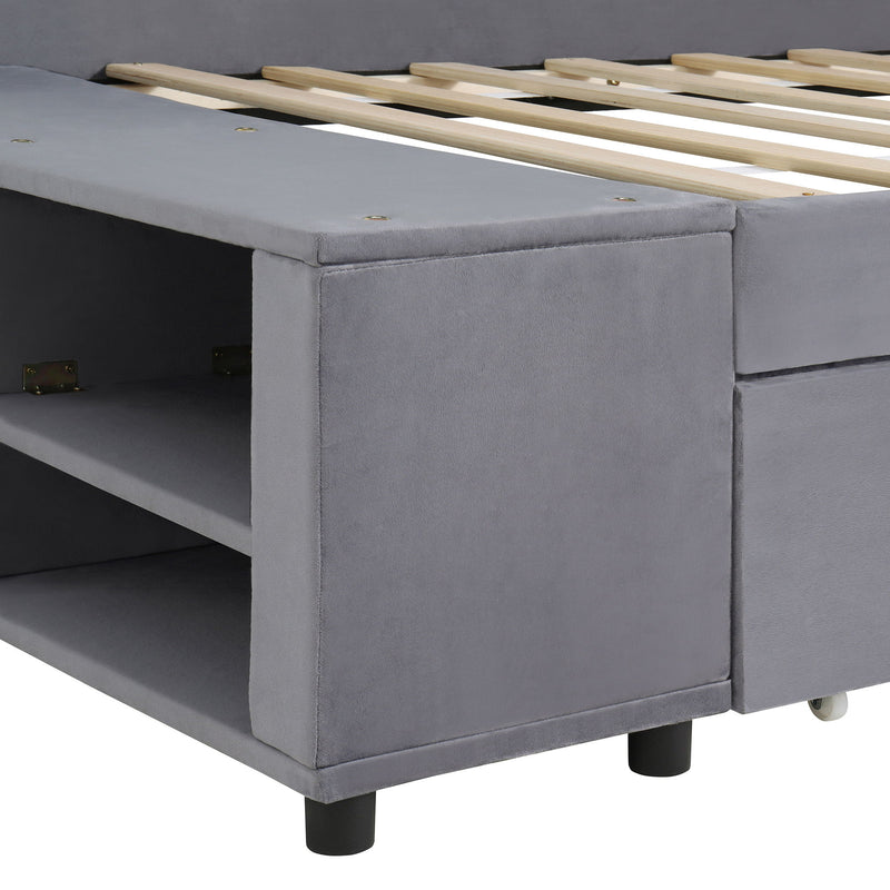 L Shaped Upholstered Platform Bed With Storage And Drawers