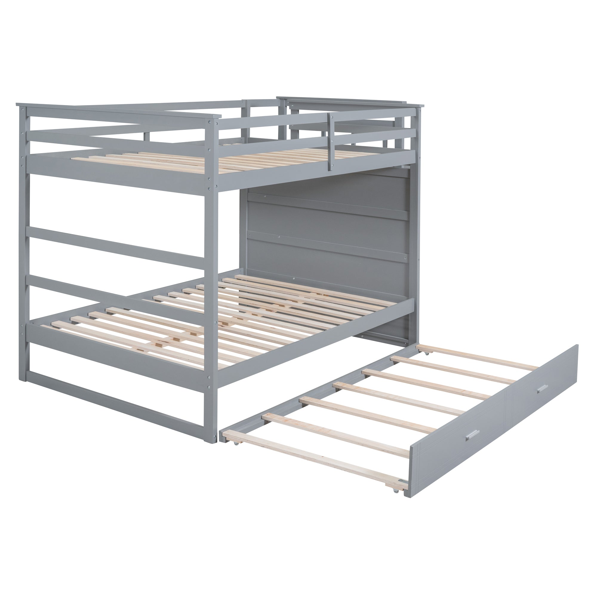 Full Over Full Bunk Bed with Twin Size Trundle and Staircase, Gray - Atlantic Fine Furniture Melbourne FL