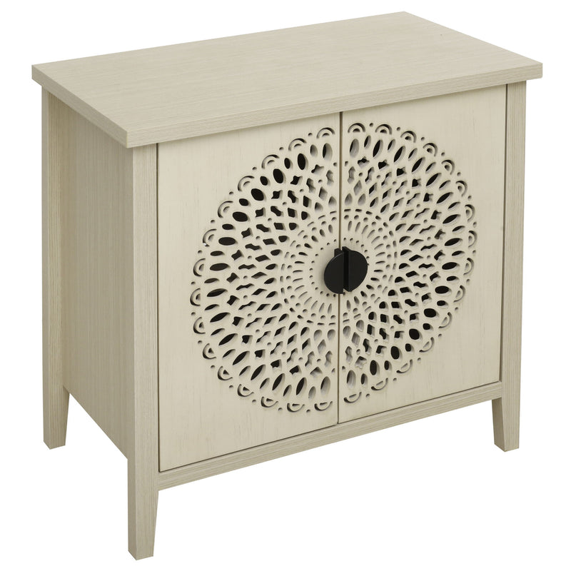 Hollow Carved 2 Door Accent Cabinet Sideboard Buffet Storage Cabinet With Adjustable Shelf For Entryway Living Room Bedroom - Natural
