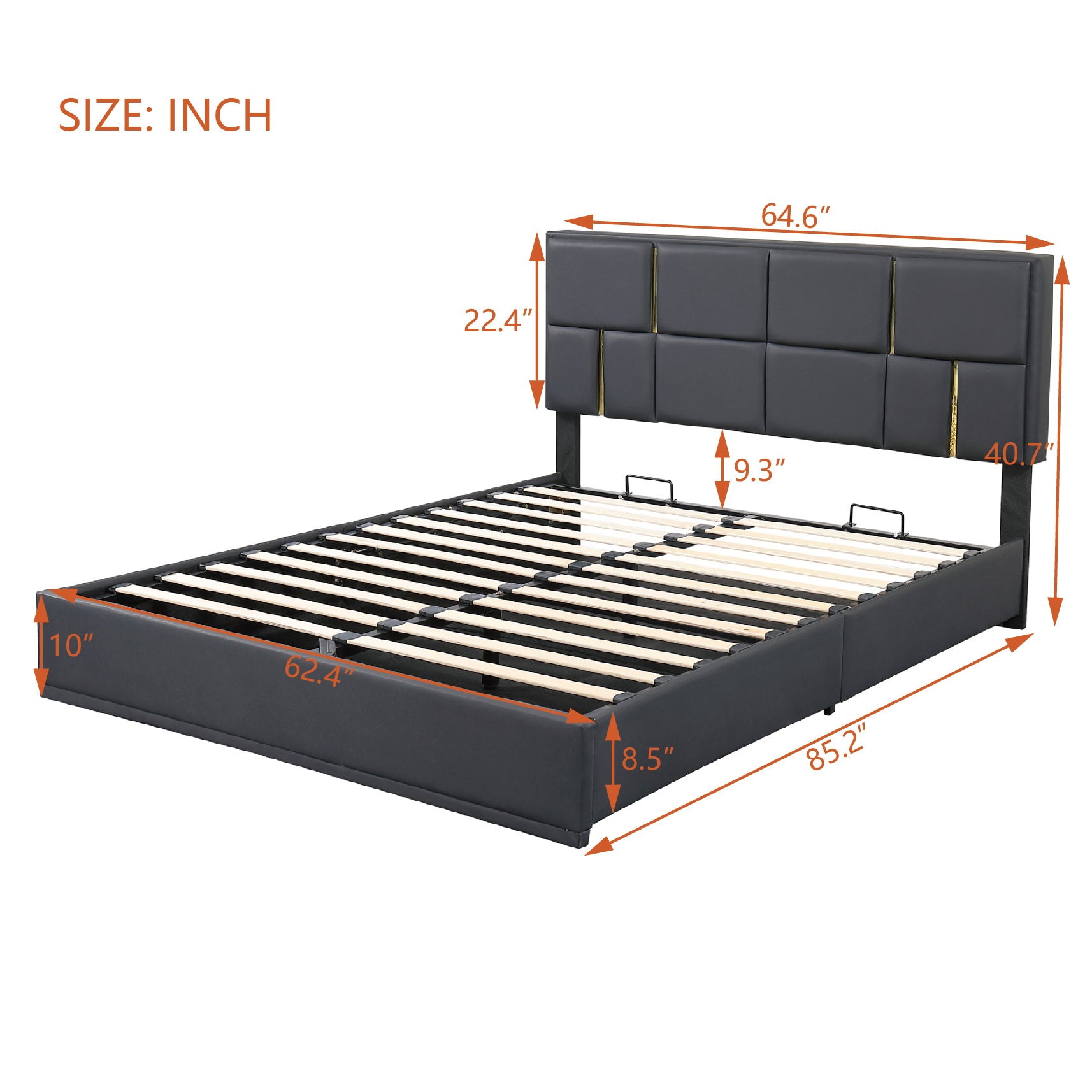 Queen Size Upholstered Platform Bed with Hydraulic Storage System,No Box Spring Needed,Black - Atlantic Fine Furniture Melbourne FL