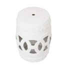 Elegant Glazed Ceramic Drum Stool Indoor / Outdoor Side Table Accent Garden Stool - White