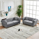 Chesterfield 3 And 2 Seater Velvet Upholstery Sofa With Roll Armrest & Nailhead Fabric Couch