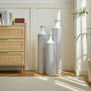 Modern Floor Vase Set Metal Vases With Geometric Pattern, 3 Piece Home Decor Set - White / Black