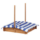 Kids Sandbox With Adjustable Cover, Sand Box With 2 Foldable Bench Seats, Outdoor Sandpit For Backyard Play - Light Brown