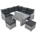 Outdoor Furniture Set Patio Rattan Furniture Set With Adjustable Table, Recliners With Extendable Side Tables And 2 Ottomans