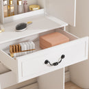 Modern Mini Dressing Table With Led-Lit Mirror & Hidden Storage, Adjustable Brightness Vanity Desk - White