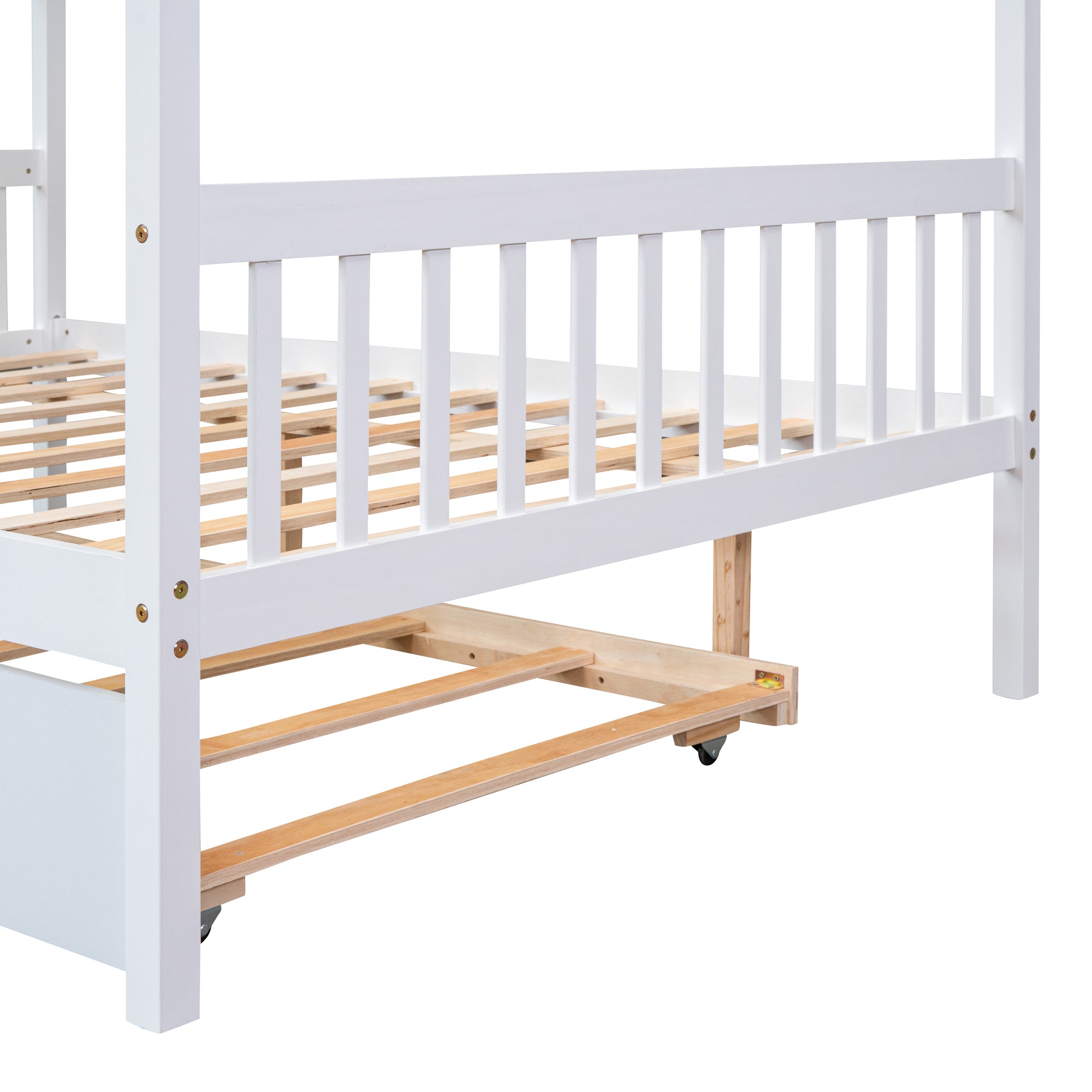 Full Size Wooden House Bed with Twin Size Trundle, White - Atlantic Fine Furniture Melbourne FL