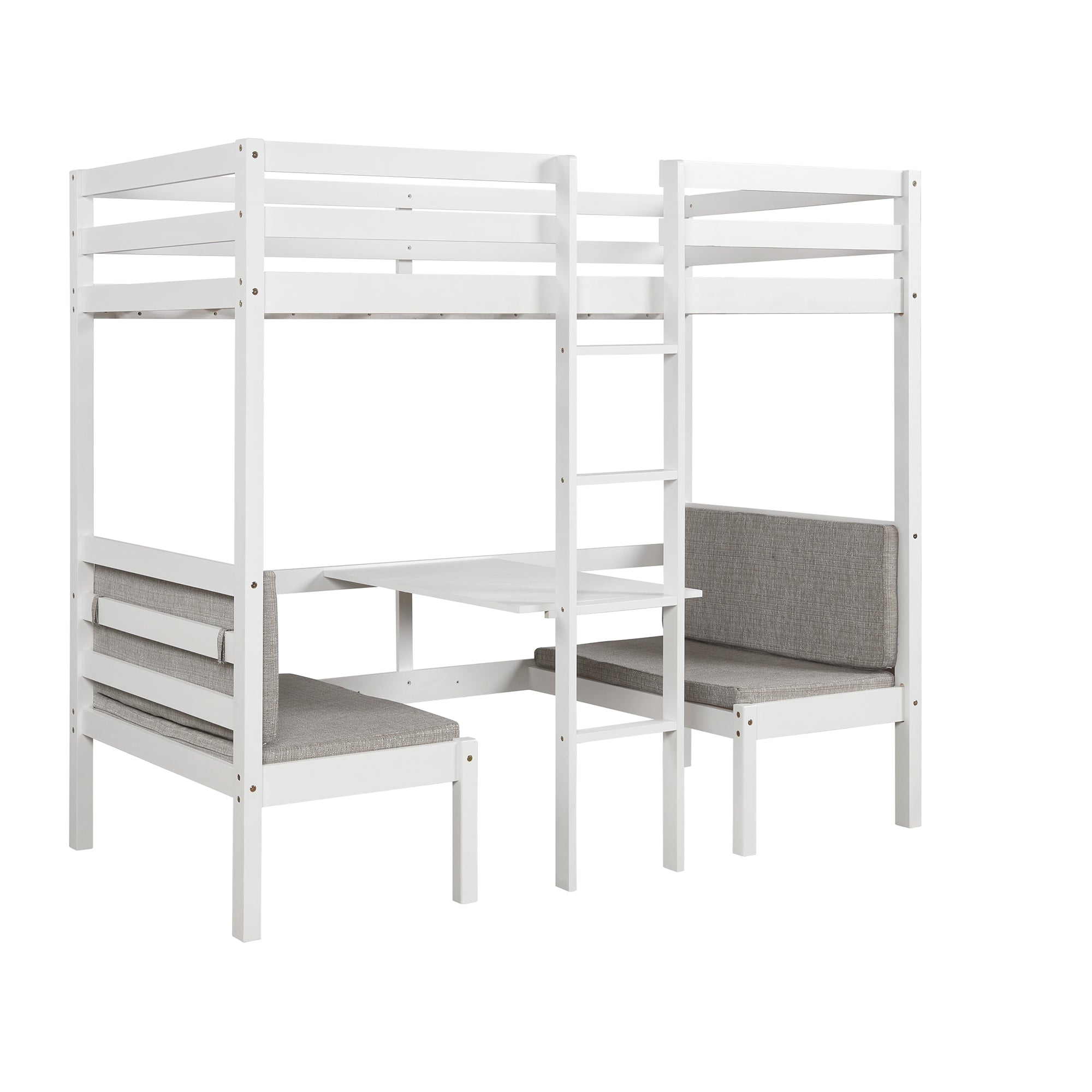 Functional Loft Bed(turn into upper bed and down desk,cushion sets are free),Twin Size,White