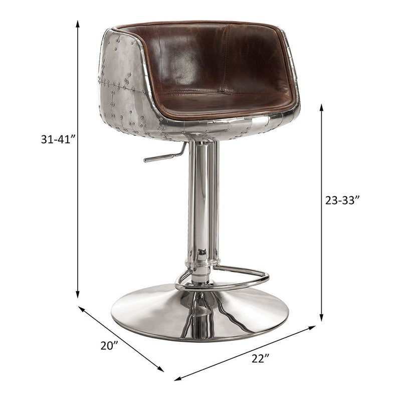 Brancaster - Stool - Vintage Brown Top Grain Leather & Aluminum - 41" - Atlantic Fine Furniture Inc