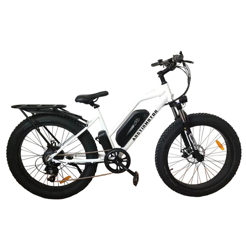 26" 750W Camouflage Electric Bike Fat Tire P7 48V 12.5Ah Removable Lithium Battery For Adults With Detachable Rear Rack Fender S07 - G - White