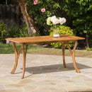 Outdoor Rectangular Table With Curved Legs And Perpendicular Wooden Slats Table Top