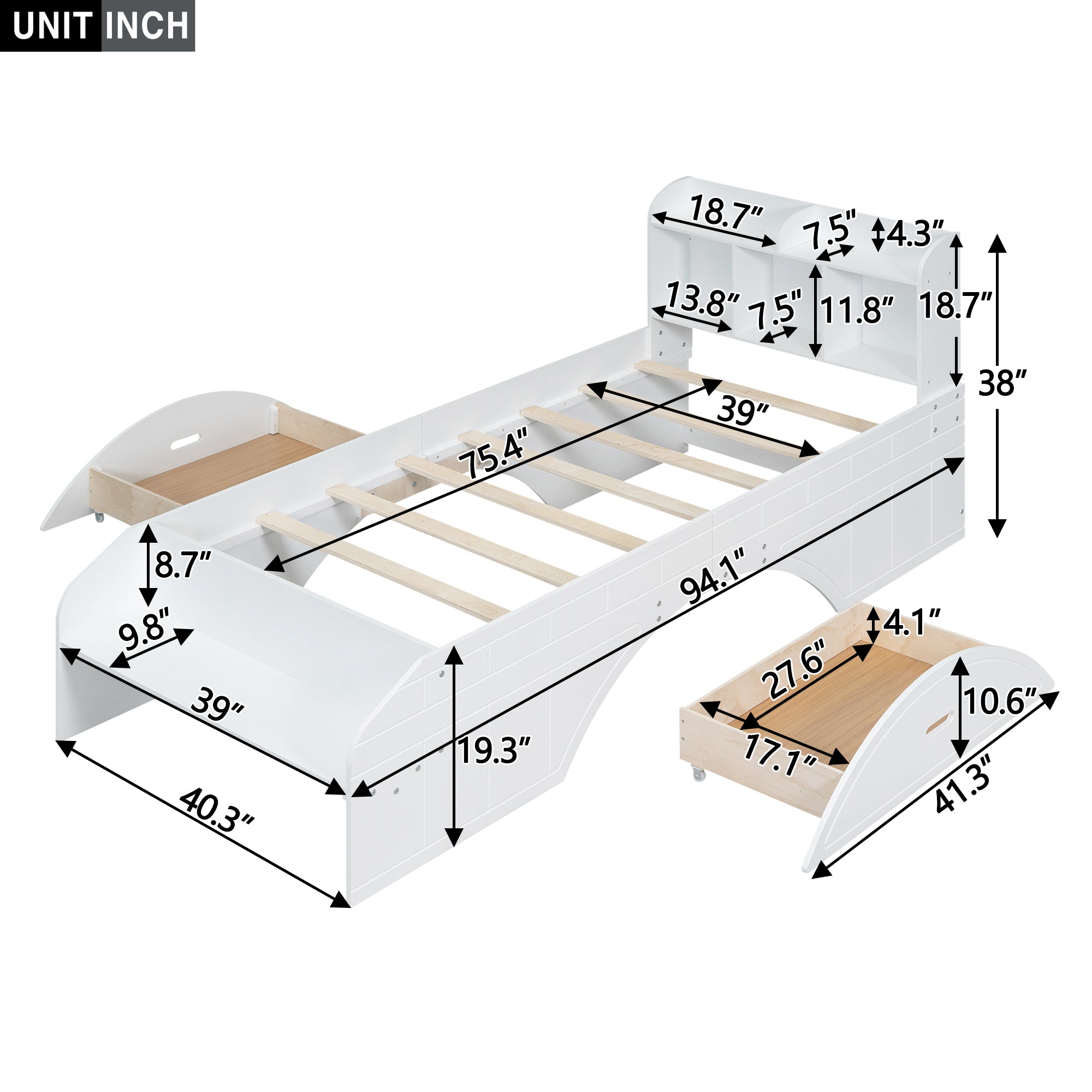 Wood Twin Size Platform Bed with 2 Drawers, Storage  Headboard and Footboard, White - Atlantic Fine Furniture Melbourne FL