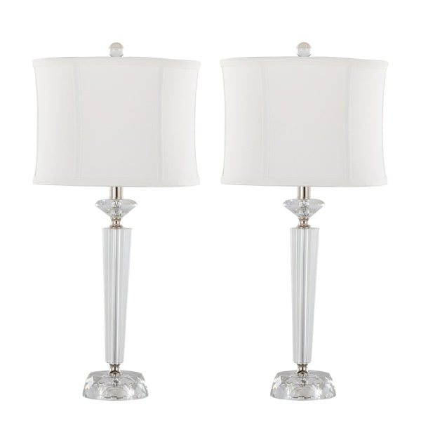 Diamond - Torch Contemporary Crystal Table Lamp (Set of 2) - Clear / Off White / Polished Nickel