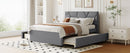 Upholstered Platform Bed With Brick Pattern Headboard And Twin Long Size Trundle