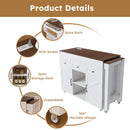 Modern Kitchen Island With Extendable Dining Table & Power Outlet - White