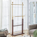 Hanger Double Layer Coat Rack With Solid Wood Partition - Gold / Walnut