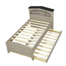 Twin Size Wood Platform Bed with House-shaped Storage Headboard and Trundle, Gray