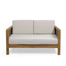 Outdoor Patio Set With Coffee Table And Loveseat - Teak / Beige